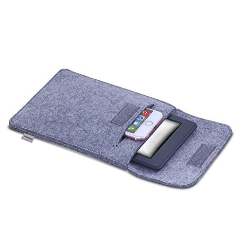 MoKo Universal 6 Zoll Felt Sleeve Hülle – Tragbare Filz Schutzhülle Tasche für Tablets, Kobo Touch 2.0, Kobo Glo HD, Tolino Shine 2HD, Tolino Vision 3HD E-Book E-Reader, Verschluss mit Druckknopf, Hellgrau - 8
