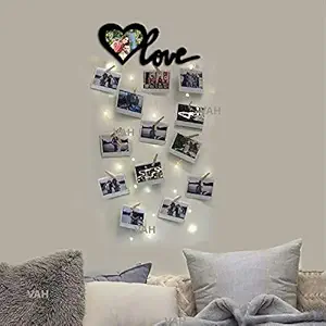 VAH Love with lightdesign Hanging Photo Display Picture Frame Collage Picture Display Organizer with Wood Clips LED Light for Wall Decor Hanging Photos