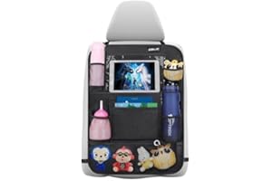 Ezilif Auto Rückenlehnenschutz Kinder, Wasserdicht Sitzschutz Auto Organizer mit 12 Zoll Tasche für iPad/Tablet, Autositz Organizer mit Kick-Matten-Schutz, Schwarz