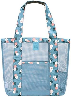 Mesh Beach Bag โ Toy Tote Bag โ Large Lightweight Market, Grocery & Picnic Tote with Oversized Pockets (Blue)