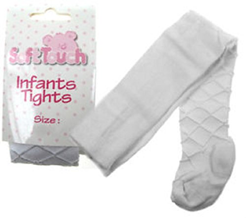 New Soft Touch White Cotton Rich Tights with Diamond design - baby girl 0-3 months, 3-6 months & 6-12 months (0-3 months)