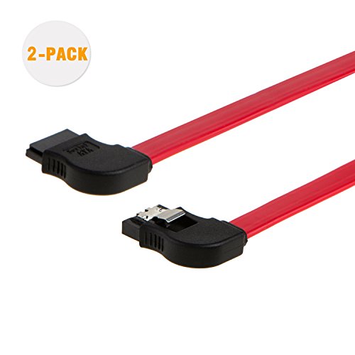 SATA III Kabel, cablecreation [2er Pack]-SATA III 6.0 Gbit/s links Winkel 7-polig Buchse zu Winkel links, Datenkabel mit Verschlussriegel, weiblich, rot