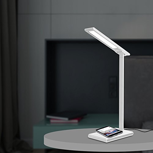 Preisvergleich Produktbild StarTec Smarte LED-Schreibtischlampe, Multifunktionaler Touch-Sensor-Augenschutz Tischlampe, Iphone8 Wireless-Aufladung, Dimmbares Büro Lig HT mit USB-Ladehafen, Schwarz-Weiß,White