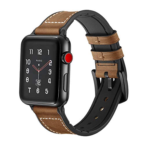 SUPERSUN para Correa Apple Watch 42mm Cuero, Correa iwatch Silicona Reemplazo de Banda para Apple Watch Series 4 44mm, Series 3/Series 2/Series 1, Marrón