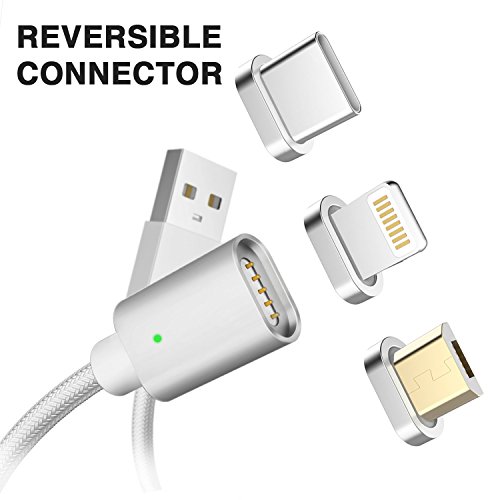 C  ble de Chargeur Magn  tique  ZKAPOR 1M Multi Magentic Charge et Synchro Donn  es C  ble de Chargement Aimant   avec Lightning Micro USB Type C Adap