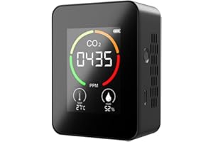 FRUNIMALL Rilevatore di anidride carbonica (CO2), con monitor e caricatore USB, rilevatore con sensore per la qualità dell'aria e umidità della temperatura, per casa, ufficio, palestra, auto (TVOC, nero)