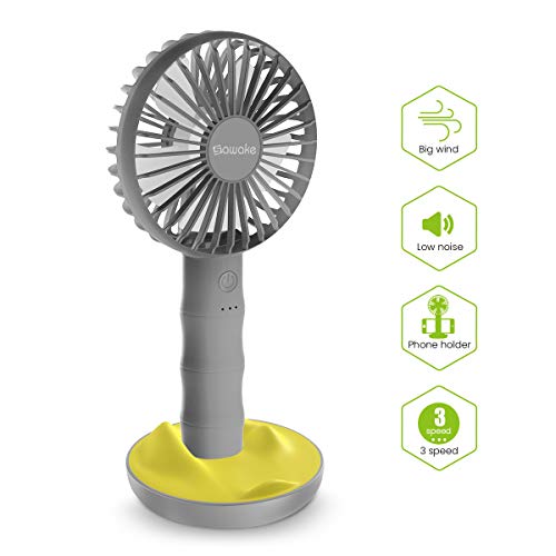SAWAKE Ventilateur à Main, Ventilateur Portatif USB avec Base, Mini Ventilateur Rechargeable avec 3 Vitesses Réglables, Fan de Table Portable Convient à Bureau, Maison, Voyage, etc
