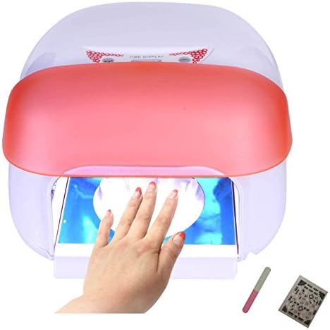UV Nail Lamp, Erosway Nail Lamp 36w Finger Poisoner Gelish Nail Polish Dryer Curing 5 Fingers At Once with Sensor and 0-600secs Automatic LCD Timer Display. Fan for Curing Gel nails 4 x 9w UV Bulbs. Professional Manicure. Pink.Free randomly 1 Nail Sticker and 1 Nail File