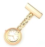 Ellemka JCM-2111 - Elegante Schwesternuhr Clip zum Anstecken FOB Kittel Krankenschwester Pflege-r Quarz Puls-Uhr Taschen Metall Ansteck-Nadel Trend Design Farbe Rosa-Gold mit beweglichen Kristallen
