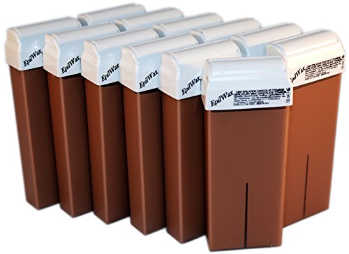 EpilWax Set of Roll-On Cartridges for Hair Removal - Large 100 ml Roll-on Waxing Refills (Chocolate, Set of 12)