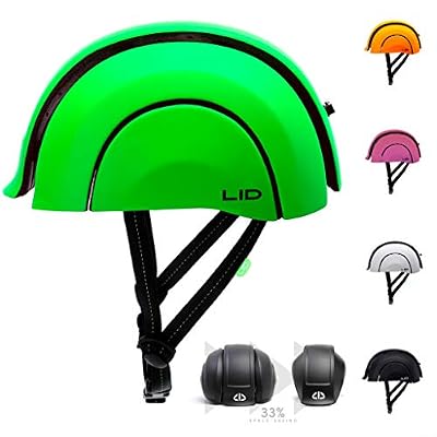 L.I.D. Plico Foldable Recycled Urban Bike Helmet with USB Rechargeable Rear Clip-on Light (London Lime Green)