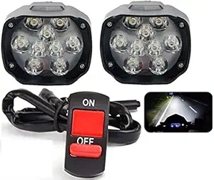 Eltron Turbo 9 LED Fog Light/Fog Lamp Waterproof, Bar Light Universal Bike, Car Fog Light, Work Lamp for Off Roading Set of 2 Led + 1 On/Off Switch (12V DC 9 Led Fog Light), White light