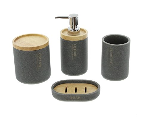 Bad-Set „Anthrazit“ 4 tlg. Kunststein Seifenspender Zahnputzbecher Seifenschale Kosmetikdöschen - 3