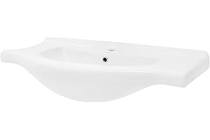 ML DESIGN MODERN LIVING ML-Design Lavabo in Ceramica Bianca 86 x 21,5 x 51,5 cm Lavandino da Incasso Moderno Bacinella Lavamani Arredo per il Bagno e Toilette Lavello con Scarico Standard Foro per Rubinetto e Troppopieno