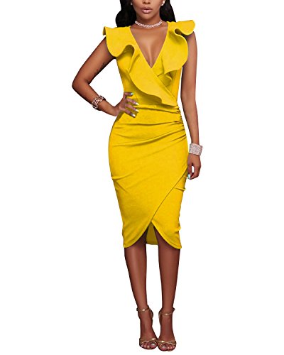 Womens Sexy V Neck Ruffle Sleeveless Tight Wrap Midi Club | Desertcart  Barbados