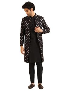 KISAH Mens Indo-Western Sherwani Trouser Set with Kurta - Jacquard Designed Sherwani for Men - Ideal for Weddings & Festivals
