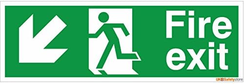 Fire Exit Down Left Sign 300mm x 100mm - Self Adhesive