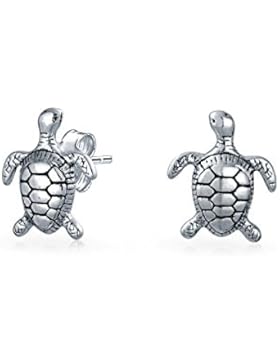 Sterling Silver Nautical Hawaiian Sea Turtle Stud Earrings