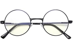 Amorays Occhiali da lettura stile vintage rotondi Lettori con blocco della luce blu Occhiali da vista John Lennon con montatura circolare in metallo anni '80 / '90