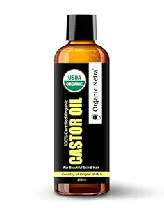 Organic Netra Castor Oil - 250 ml - 100% Pure Organic Non-GMO Cold-Pressed Castor Oil for Healthy Hair, Skin, Nails, Eyebrows and Eyelashes, Virgin Grade