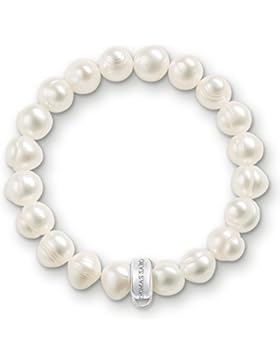 Thomas Sabo Damen-Charm-Armband Charm Club 925 Sterling Silber Nylon Süßwasserzucht-Perle Länge 13 cm X0041-082...