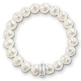 Thomas Sabo Damen-Charm-Armband Charm Club 925 Sterling Silber Nylon Süßwasserzuchtperle weiß Länge 13 cm X0041-082-14-S