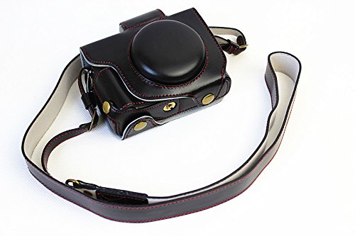 Plein de fond de protection d ouverture Version protection en cuir PU Camera Bag Case avec tr  pied Conception Compatible Pour Canon PowerShot G5 X G5x avec l   paule de cou de ceinture noire