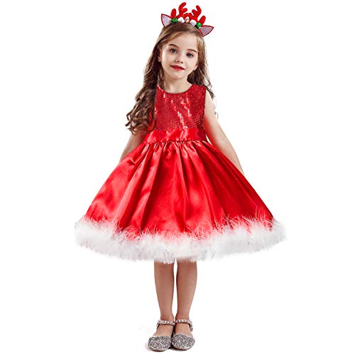 NNJXD Petite Fille Noël Fantaisie Dress Up Costume pour Enfant Moose Tutu Taille (90) 1-2 Ans Rouge