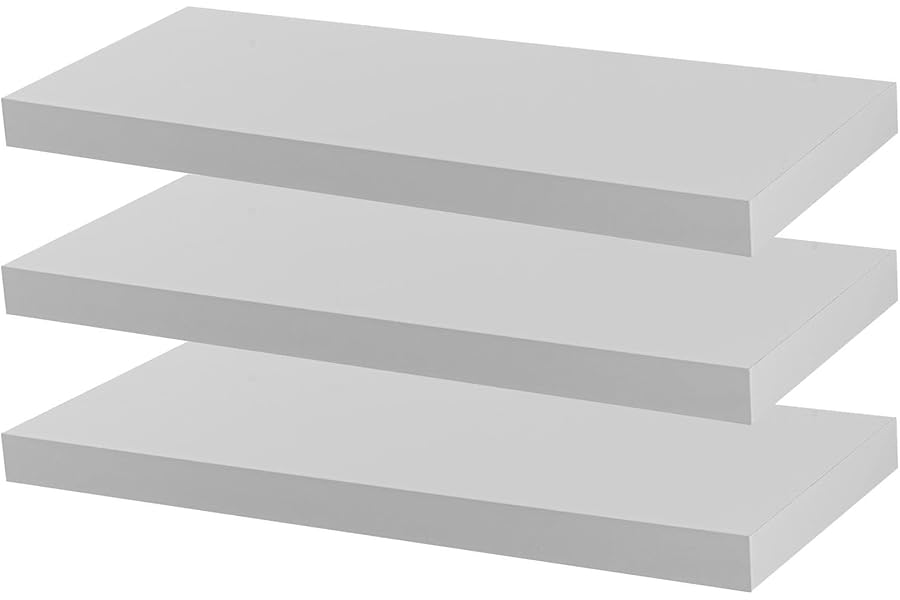 Harbour Housewares Modern Floating Wall Shelf - 60cm - White - Pack of 3 - Photo Gallery Bookshelf Wall Shelves for Living Room Display, Bedroom, Office Storage