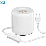 bombilla intercambiable ledscom.de Lámpara de Mesa Tipo con E27 portalámpara Porcelana Redondo Blanca, 2 UDS