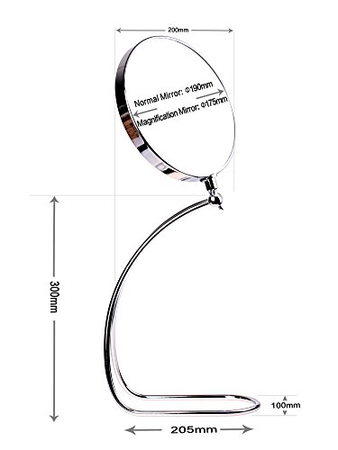 HIMRY Standspiegel 10x Vergrößerung, 8 inch, S-förmiges Design, Kosmetikspiegel 360° drehbar. Verchromten Schminkspiegel Rasierspiegel Badzimmerspiegel, Zweiseitig: Normal+ 10fach Vergrößerung, KXD3109-10x - 2
