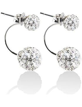 Blingery Damen 925 Silber Fashion Elements Zirkonia Diamant Doppelt Kugel Ohrstecker Ohrringe für Damen Mädchens