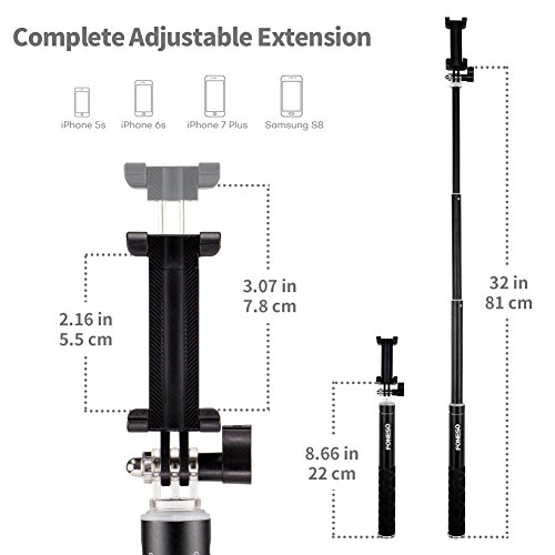 FONESO Bluetooth Selfie Stick with Tripod for Smartphone Camera Black