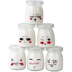 Pots pour yaourt ou crème dessert en verre avec décor émoticône et couvercles, contenance 100 ml