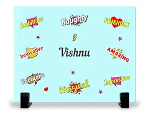 FurnishFantasy Ceramic Printed Tile with Stand (6x8 inches) - Happy Birthday Gift, Customised Gift for Kids, Return Gift - Name - Vishnu