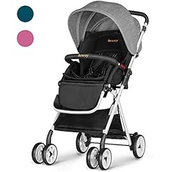 besrey Poussette Canne Landau Pliable pour Bébé 6-36 Mois avec Ceinture de Sécurité, Capacité de Charge de 15kg max. Certification de Sécurité ECE de l'UE-Rose