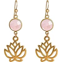 Gemshine Handmade - Ohrringe - Ohrhänger - Vergoldet - Yoga - Lotus Blume - Rosenquarz - Rosa - 3,5 cm