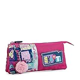 Diseño muy cuidado. Unisex. SKPAT - Estuche Escolar Portatodo Niña. 3 Compartimentos. Muy Resistente. Poliéster Estampado. Gran Capacidad. Colegio e Instituto. Llavero Pompón de Regalo. 56811, Color Fucsia
