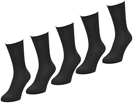Mens Socks, 5 Pairs, 12-14 UK, 47-50 EU, Black,Soft Loop cuff no-elastic Diabetic Socks