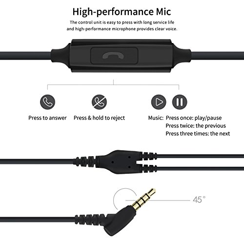 Adorer Auriculares deportivos con cable  RX6 Bajos Est  reo Auriculares con Micr  fono  reducci  n de ruido para iPhone  Android  3 5mm Jack - Negro