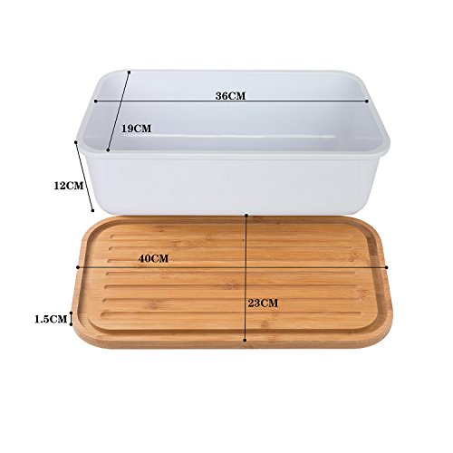 Geräumige Brotkasten aus Melamin oder Metall mit Bambusdeckel als Schneiderbrett Maße Metallbox 33x18x12cm oder Melamin Brotkasten 38x22x12cm verschieden Farben zum Auswahl (Melamin 38x22x12cm Weiß) - 4