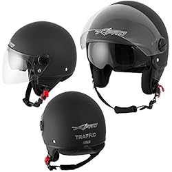 Casco Jet Scooter Moto ECE 22 Doppia Visiera Parasole Nero Opaco M