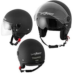 Casque Moto Scooter Jet Double Visiere Pare-Soleil ECE 22 Noir Mat M