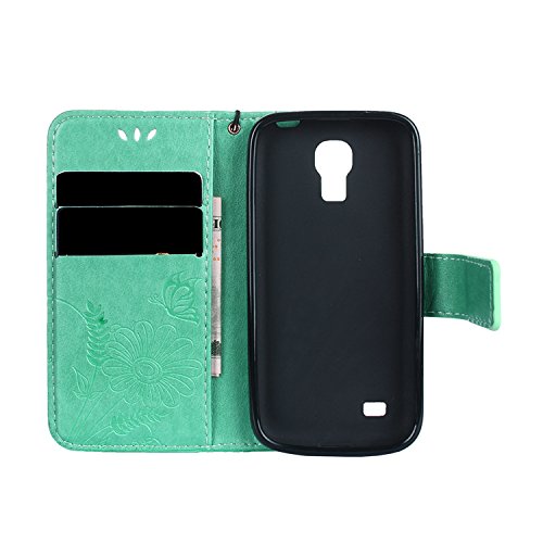 Samsung Galaxy S4 mini Hülle, Samsung Galaxy S4 mini Schutzhülle Leder Hülle, Alfort 2 in 1 Carving Lederhülle Fashion Design Premium PU Leder Hohe Qualität Tasche Case Cover Kasten Abdeckung Wallet für Samsung Galaxy S4 mini / i9190 4.3″ Smartphone Funktion Standfunktion Unterstützte Telefone und Magnetverschluss mit Ameisen gehen auf ein Datum ( Grün ) + Alfort Schwarz Stylus Pen - 4