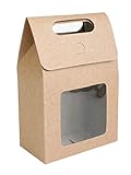 Emartbuy Papier Fort Stand Up Sac Cadeau, 15 cm x 10 cm x 6 cm, Sac Kraft Marron Boîte à Bonbons Avec Fenêtre Transparente - Pack de 24