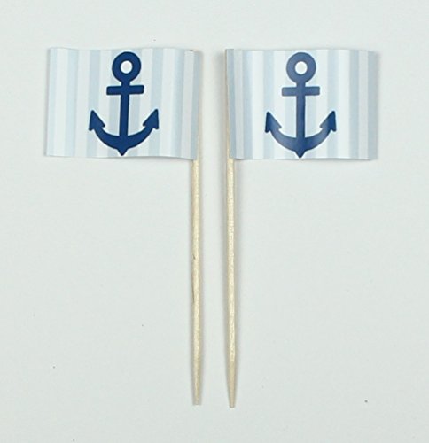 Buddel-Bini Party-Picker Flagge Maritim Anker blau weiß Nord Hafen Papierfähnchen in Profiqualität 50 Stück Beutel Offsetdruck Riesenauswahl aus eigener Herstellung