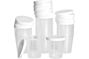 MIAMIXA 50 Mini-Becher mit Deckel · 30ml mit Mengenskala · Schnapsgläser · Medikamentenbecher · Mischbecher · Dosierhilfe · Sortierbecher