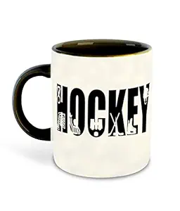 DecorVecor - Hockey Inspired Designer Printed Black Inner Color Ceramic Coffee Mug |Milk Cup - Hobby & Sports Mug for Players (Hockey-1)