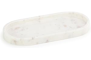 EHC Natural Marble Bathroom Vanity Tray - Oval, White, 25 x 11.5 x 2 cm - Countertop Sink Storage Tray Organiser for Cosmetic, Perfume, Home Decor