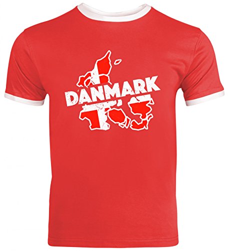 Denmark Fußball WM Fanfest Gruppen Herren Männer Ringer Trikot T-Shirt Land Dänemark, Größe: S,Red/White